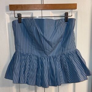 J. Crew Blue and White Striped Peplum Top